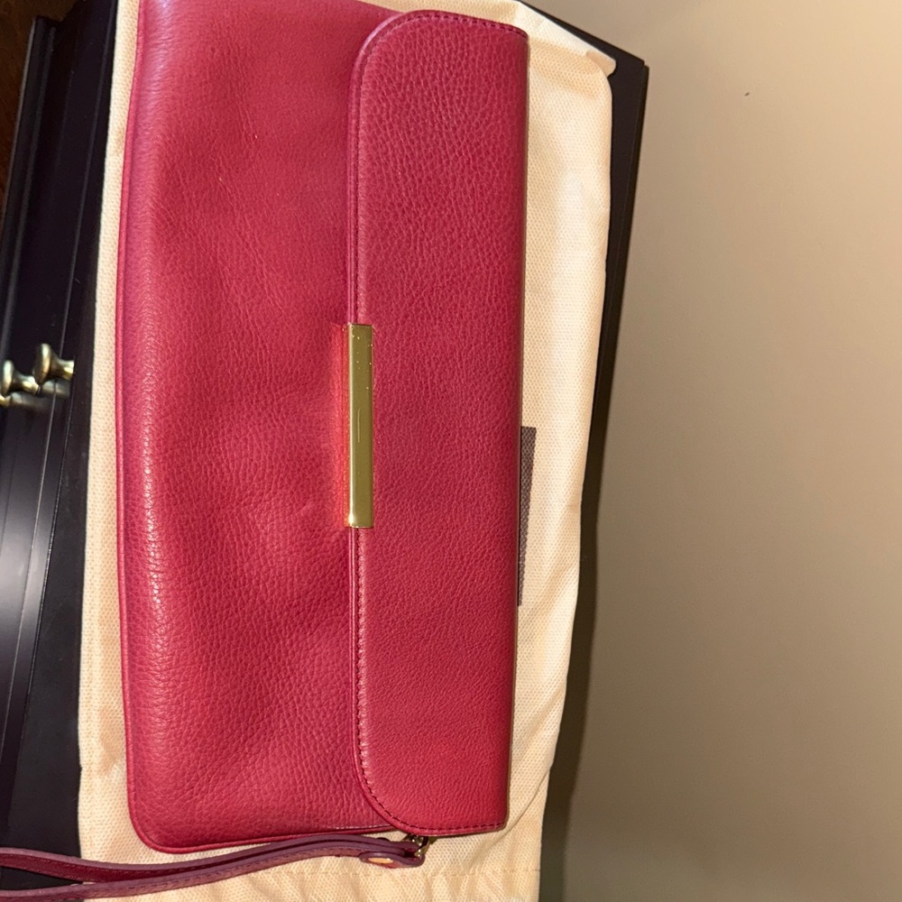 Women’s Red Leather Clutch Wristlet - Elegant Foldover Design
